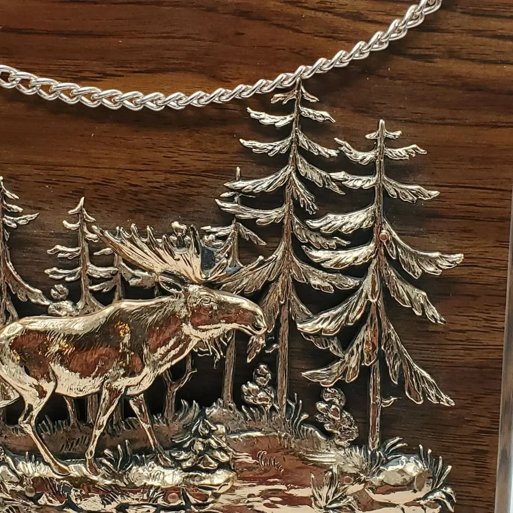 Vintage A&J Copper‎ & Wood 3D Moose Wall Hanging Plaque Made in Canada Cabin